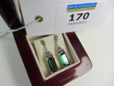 Pair of marcasite stone set pendant ear-rings stamped 925