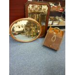 Mahogany and brass coal box and two bevel edged mirrors