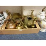 Indian brass jardiniere H20cm and other decorative brassware in one box