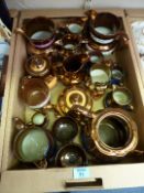 Collection of Victorian copper lustre jugs, teapots,