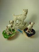 Victorian Staffordshire dog 16cm and two Staffordshire groups of dogs with puppies