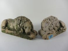 Pair of 18th century Italian marble recumbent lions L25cm