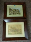 'Speke Hall Liverpool' & 'Alms Houses' two 19th century watercolours in heavy mahogany frames 42cm