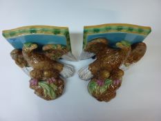 Pair 19th/20th century English Majolica eagle wall shelf brackets in the style of George Jones