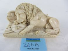 19th Century European carved ivory figure of the lion of Lucerne titled 'Helvetiorum Fidei Ac