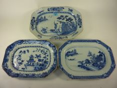 Three 19th Century Chinese blue and white octagonal plates 35cm and 31cm Condition Report All plates