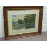'On the Thames Moulsford Ferry' 19th century watercolour by R S Buckley in oak frame