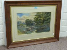 'On the Thames Moulsford Ferry' 19th century watercolour by R S Buckley in oak frame