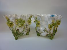 Pair of late 19th Century Moore Brothers jardinieres encrusted with cowslips height 17cm