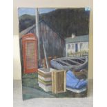 'The Boat Yard by the Red Phone Box' and four other pastel sketches signed by Frank Ing