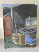 'The Boat Yard by the Red Phone Box' and four other pastel sketches signed by Frank Ing