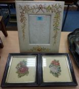 Edwardian silk embroidered easel photograph frame by Walter Jones Sloane Street London H37cm x 32cm