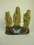 19th century carved Chinese soapstone group of three sages H19cm