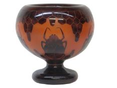 1920s Schneider Le Verre Francais cameo glass footed bowl decorated with a scarab beetle motif H23cm