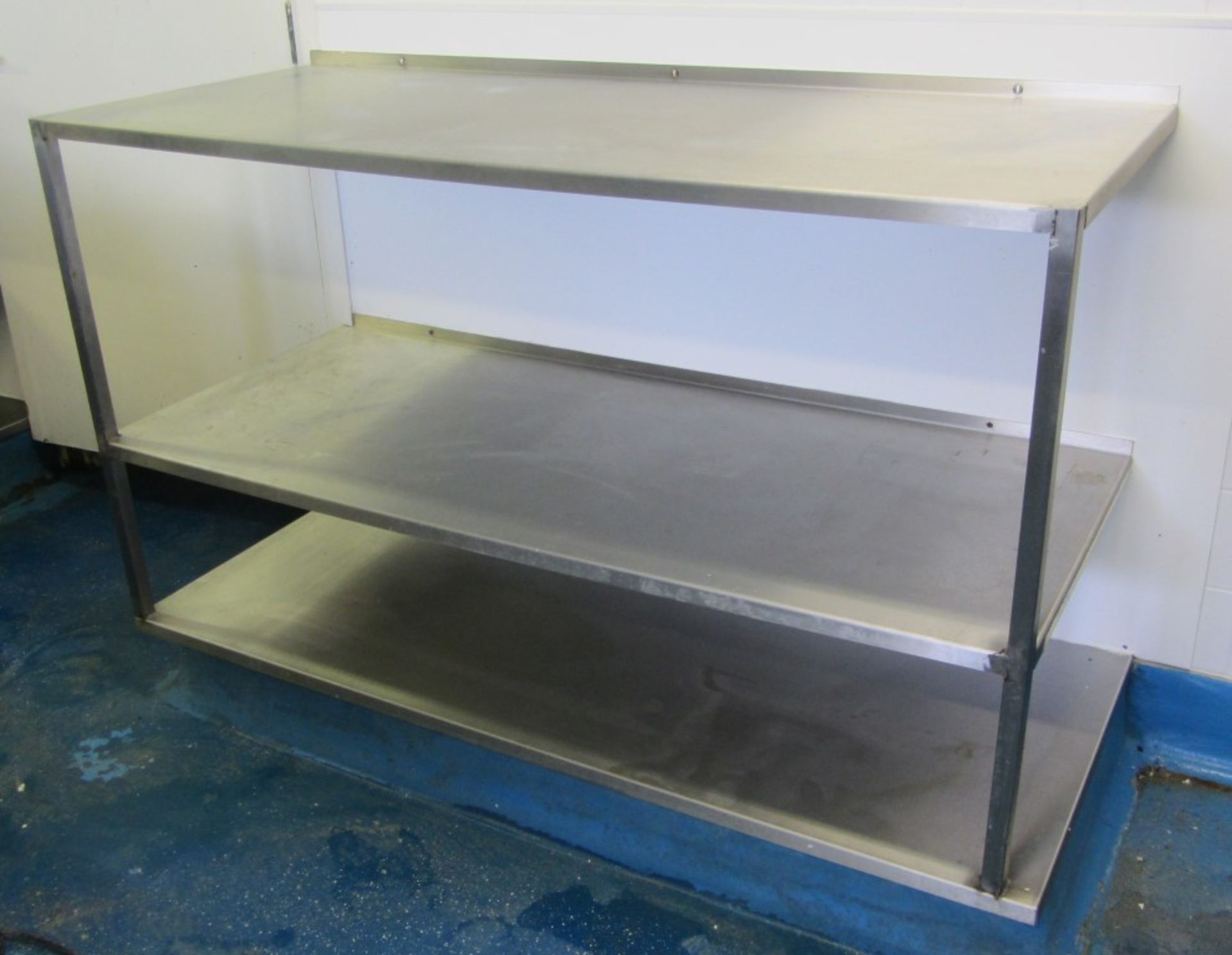 Stainless steel three tier fitted preparation counter with two sinks (W253cm), - Image 2 of 2