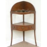 19th century inlaid mahogany corner washstand, W60cm,