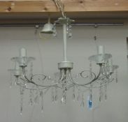 Laura Ashley painted wirework and glass chandelier centre light fitting with cut glass drops,