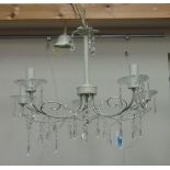 Laura Ashley painted wirework and glass chandelier centre light fitting with cut glass drops,