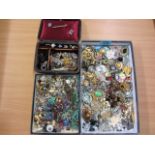 Vintage and later costume jewellery in leather case and two boxes
