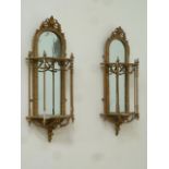 Pair mid 19th century gilt wood and gesso girondelles mirrored wall brackets, W37cm,