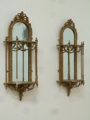 Pair mid 19th century gilt wood and gesso girondelles mirrored wall brackets, W37cm,