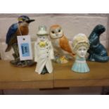 Two Royal Doulton candle snuffers 'Mob Cap' and 'Budge', Beswick owl,