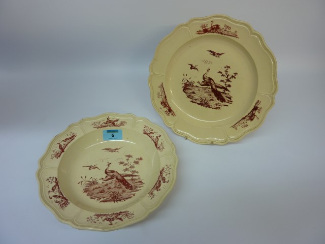 18th century Wedgwood creamware dish printed with exotic birds in Carmine red by Sadler & Green of - Image 2 of 2