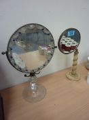 Early 20th century Halycon Days table mirror and another table mirror with glass stand