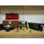 Pentax ME Super camera outfit, Kodak Coloursnap 35 camera, Panasonic R11 camcorder,