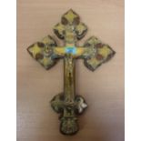 Carved wood and brass wall mounted crucifix H45cm