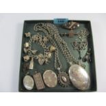 Victorian hallmarked silver and other lockets, charm bracelet,