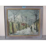 Figure on Snow Covered Path, oil on canvas,