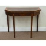 Early 19th century mahogany card table inlaid and crossbanded in satinwood, canted corners,