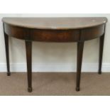 Early 19th century mahogany demi-lune table, W120cm, H71cm,