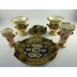 First Period Worcester scale blue oval pierced stand painted with floral sprays and encrusted with