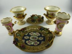First Period Worcester scale blue oval pierced stand painted with floral sprays and encrusted with