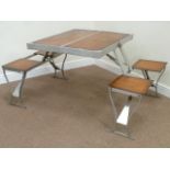 Mid 20th century vintage retro aluminium framed  picnic table with stained plywood panels folding