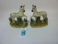 Pair early Victorian Staffordshire Zebra 12cm Condition Report VGC - no cracks, chips or restoation