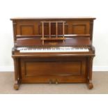Early 20th century Evestaff rosewood cased upright piano, iron framed with overstrung movement,