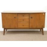 Vintage/retro walnut sideboard fitted with two cupboards an three drawers, W149cm, H81cm,