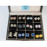 Dunhill hallmarked silver and other pairs of cuff-links in one case (12)