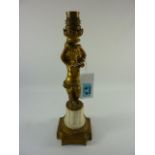 Mid 19th century ormolu and white marble cherub candlestick (converted to electric) 30cm Condition
