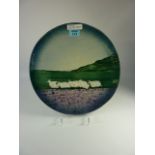 Eskdale Studios platter painted with sheep D35cm - with stand