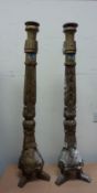 Pair of 19th/20th century carved wood altar candlesticks H112cm