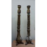 Pair of 19th/20th century carved wood altar candlesticks H112cm