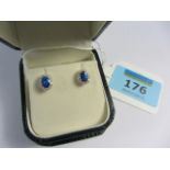 Pair blue and white stone cluster dress ear-rings stamped 925