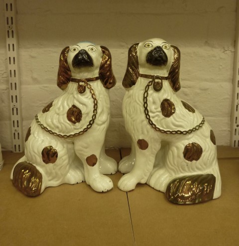 Pair Staffordshire spaniels with copper lustre  H10.9cm  Condition Report good condition - Image 2 of 3