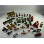 Collection of vintage toys including Dinky model vehicles, other model vehicles,