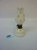 1920s French opaline glass oil lamp decorated with roses,