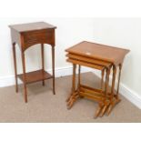 Reproduction mahogany side table fitted with single drawer and a reproduction yew wood nest of